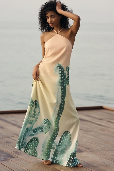 SIGAL Linen Cotton Halter Maxi Dress