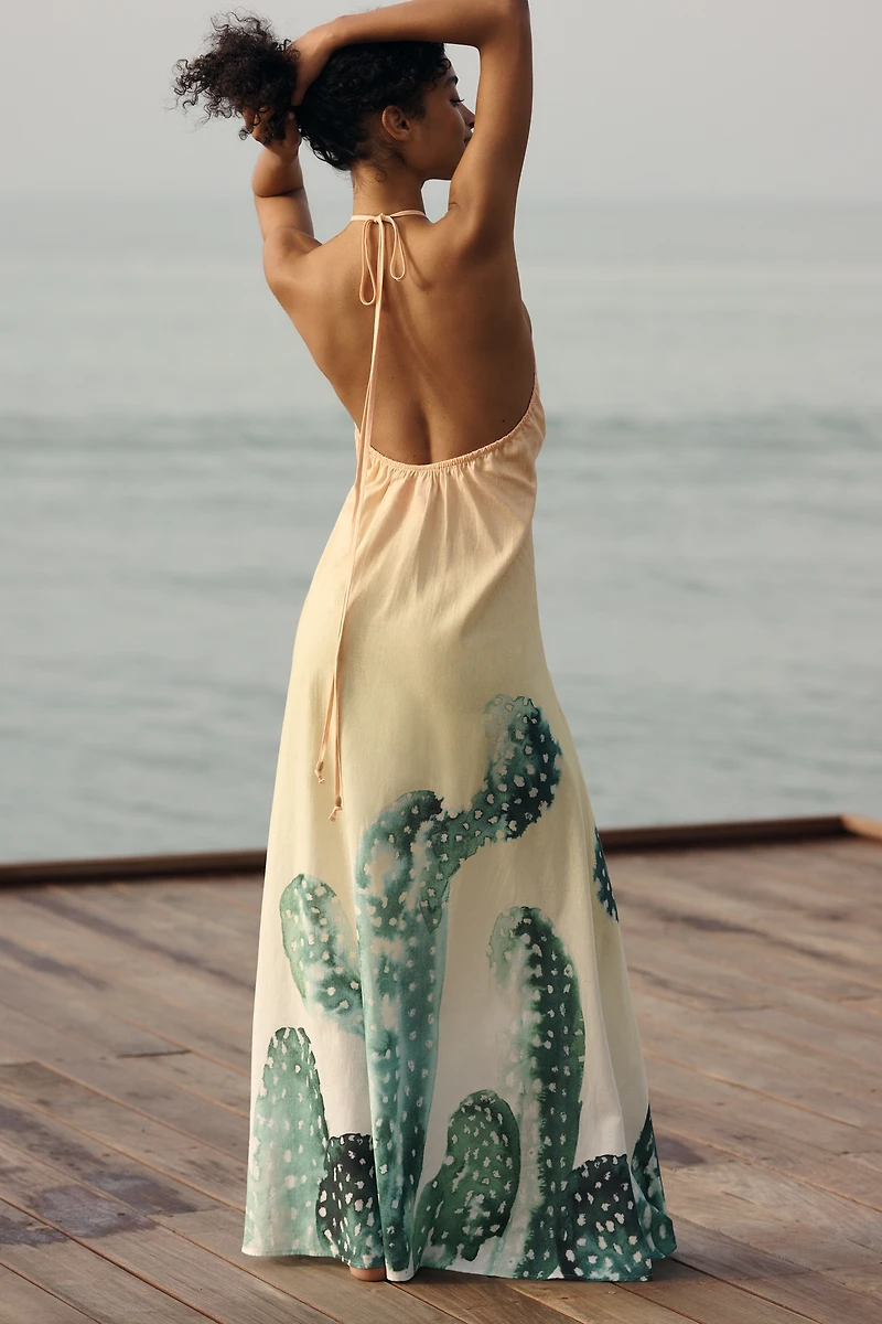 SIGAL Linen Cotton Halter Maxi Dress