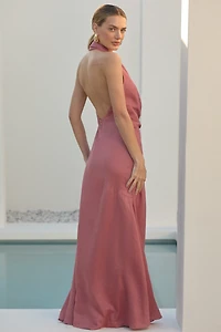 AZULU Picaria Halter Linen Maxi Dress