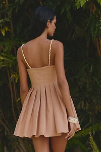 AZULU Nalia Pleated Fit & Flare Linen Mini Dress