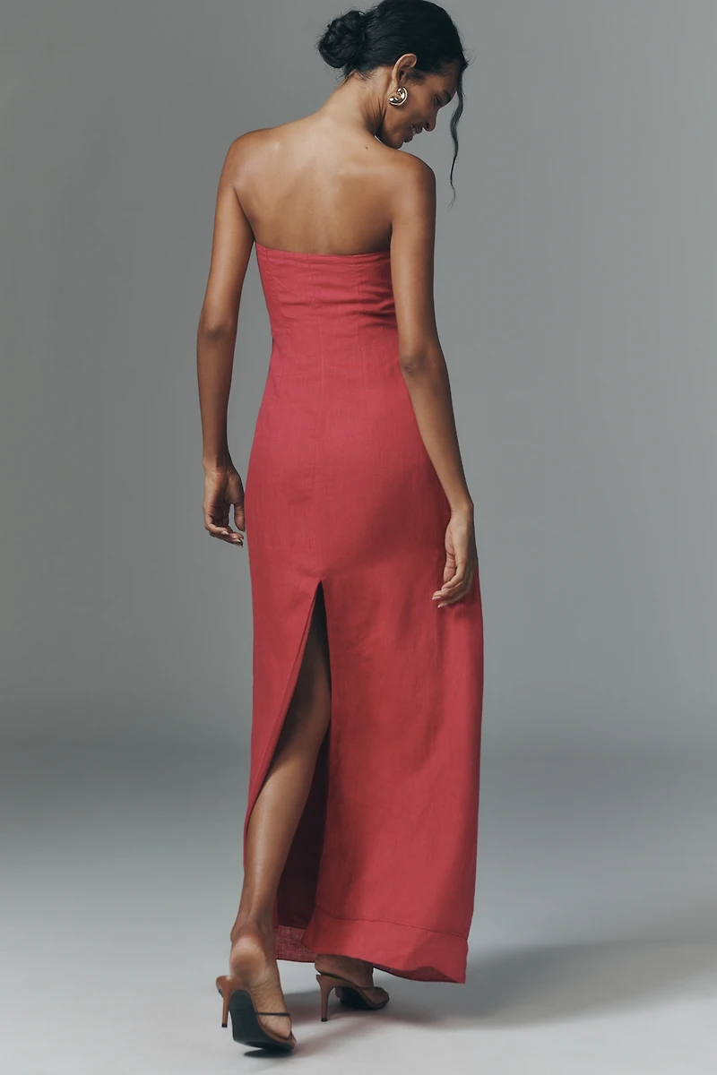 AZULU Bianca Beaded Linen Strapless Maxi Column Dress