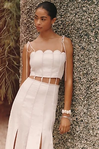 AZULU Malta Linen Scalloped Cutout Maxi Dress