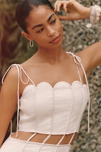 AZULU Malta Linen Scalloped Cutout Maxi Dress