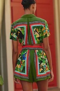 Farm Rio Bird Leaves Drawstring Shorts