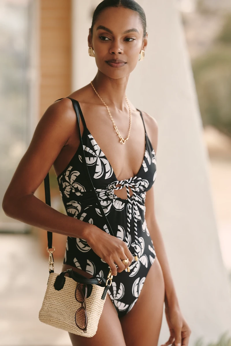 Farm Rio Graphic Palms Double One-Piece Swimsuit
