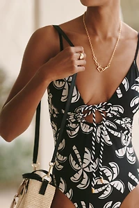 Farm Rio Graphic Palms Double One-Piece Swimsuit