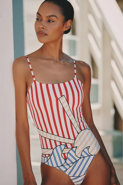 Farm Rio Navy Stripes One-Piece Swimsuit