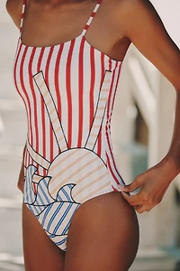 Farm Rio Navy Stripes One-Piece Swimsuit