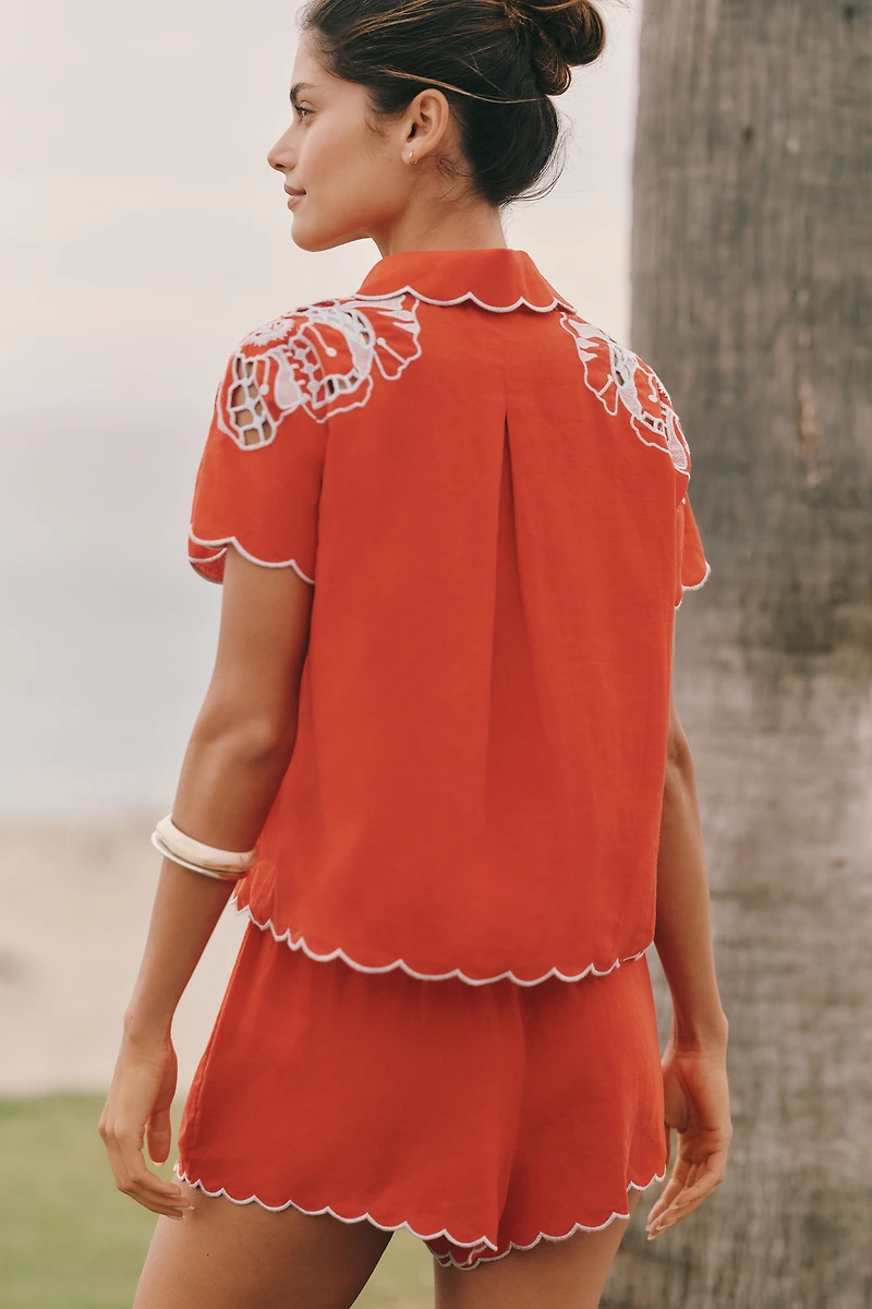 Farm Rio Linen Embroidered Buttondown Shirt