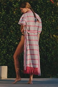 Mer St. Barth Estelle Fringe Belted Buttondown Midi Dress