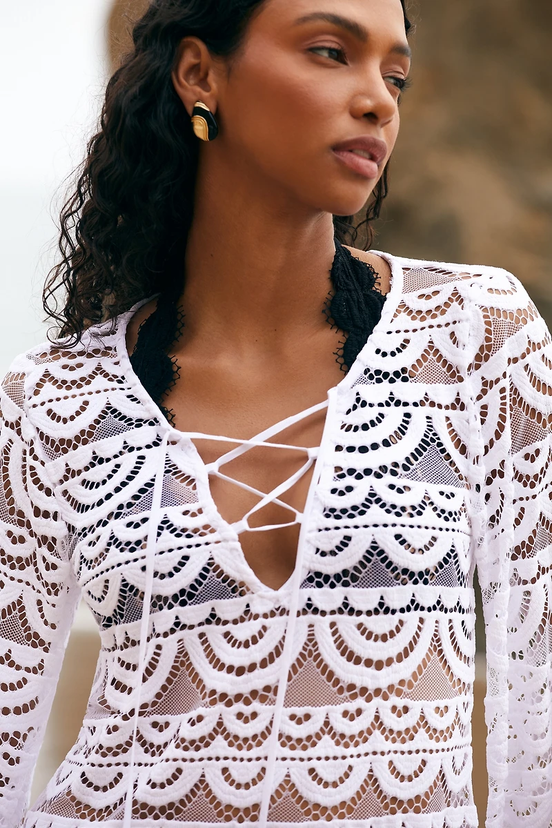 PQ Swim Noah Sheer Lace Tunic Mini Dress