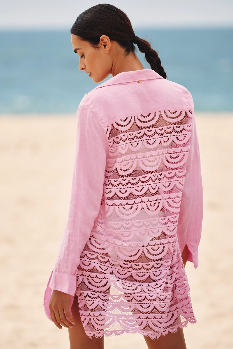 PQ Swim Linen Blend Lace Millie Tie Tunic Cover-Up