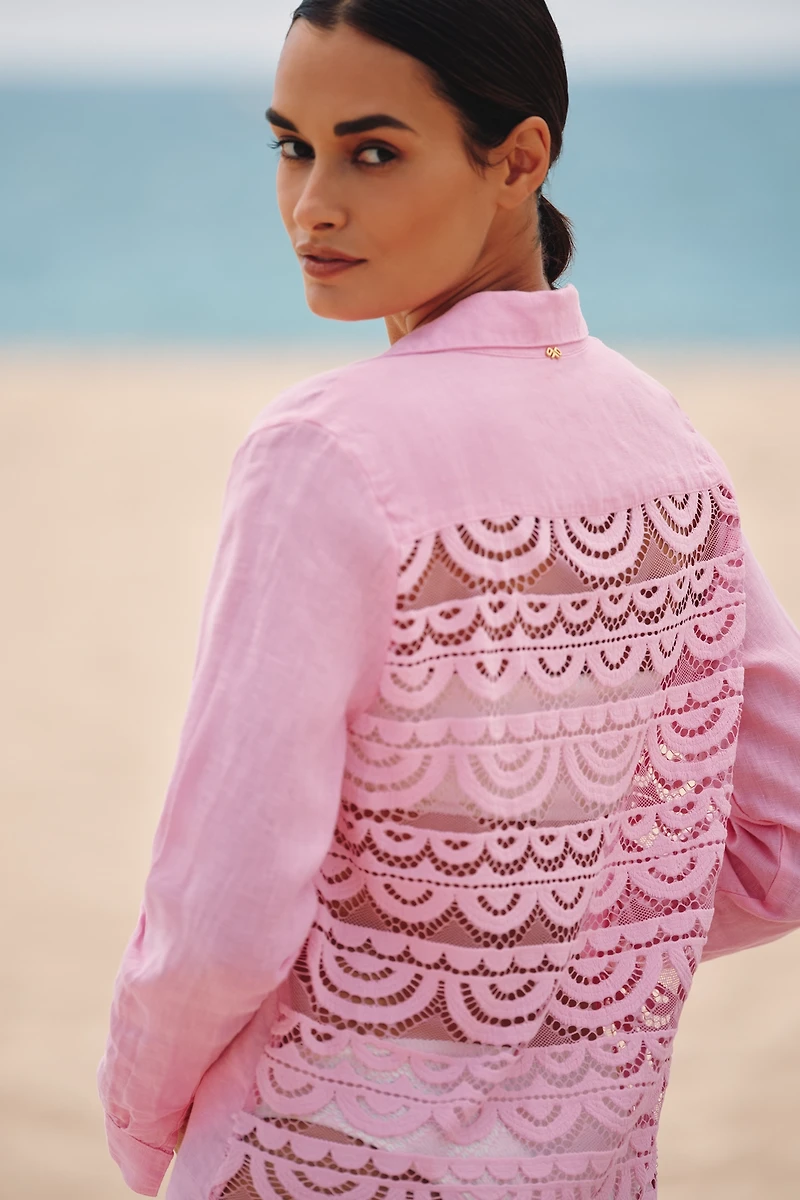 PQ Swim Linen Blend Lace Millie Tie Tunic Cover-Up