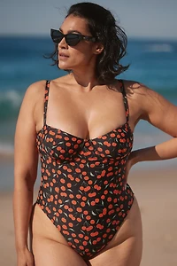 Good American Cherries Square-Neck One-Piece Swimsuit