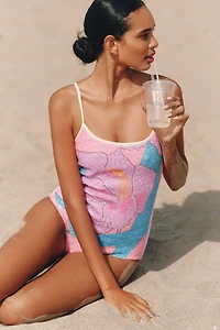 Oceanus Tiffany Beaded One-Piece Swimsuit