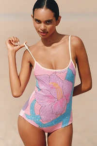 Oceanus Tiffany Beaded One-Piece Swimsuit