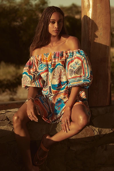 Farm Rio x Anthropologie Off-The-Shoulder Cover-Up Mini Dress