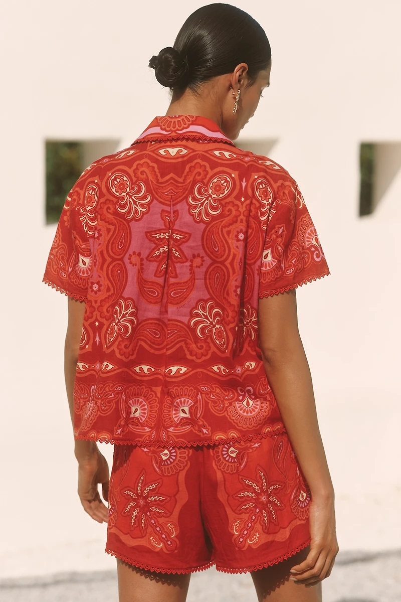 Farm Rio x Anthropologie Linen Blend Buttondown Shirt