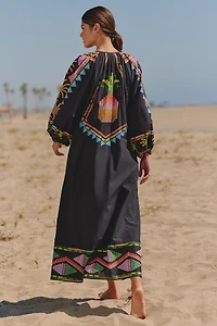 Farm Rio x Anthropologie Long-Sleeve Tie-Front Maxi Dress
