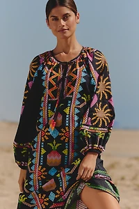 Farm Rio x Anthropologie Long-Sleeve Tie-Front Maxi Dress