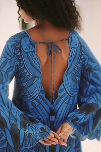 Farm Rio x Anthropologie Long-Sleeve Open-Back Mini Dress