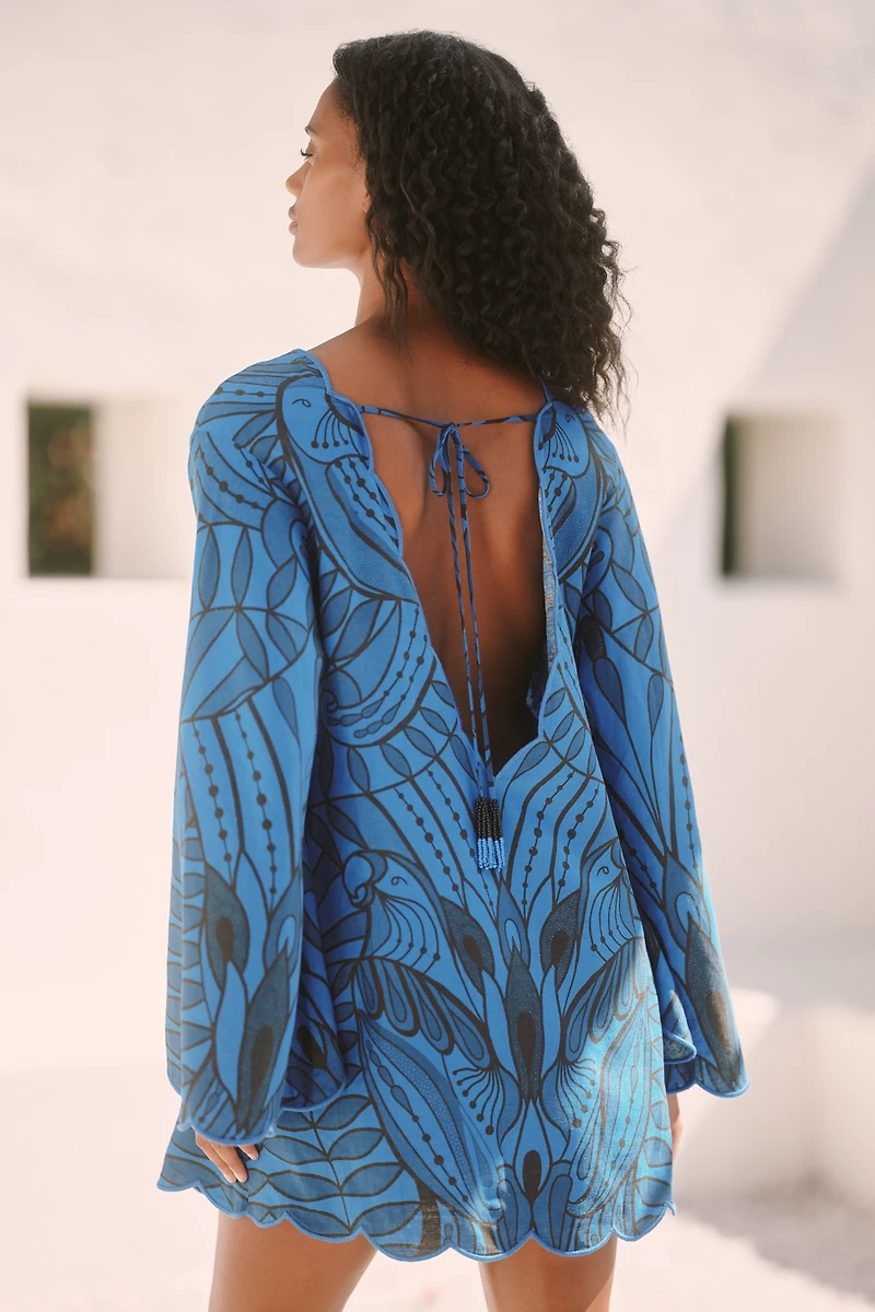 Farm Rio x Anthropologie Long-Sleeve Open-Back Mini Dress