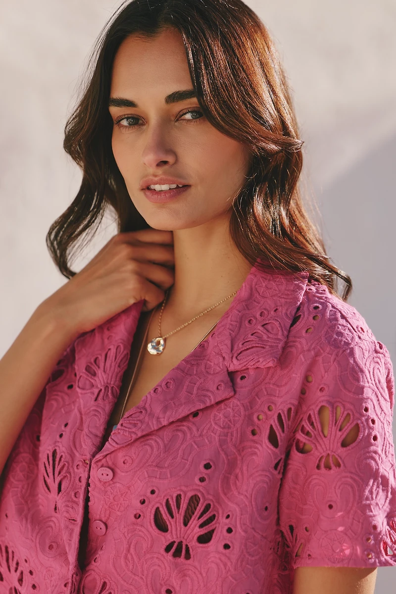 Farm Rio x Anthropologie Shell Eyelet Buttondown Top