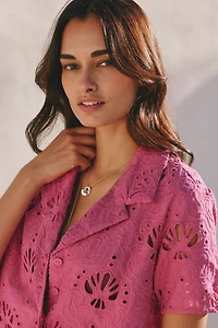 Farm Rio x Anthropologie Shell Eyelet Buttondown Top