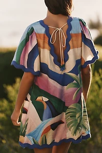 Farm Rio x Anthropologie Linen Blend Scalloped Mini Dress