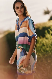 Farm Rio x Anthropologie Linen Blend Scalloped Mini Dress