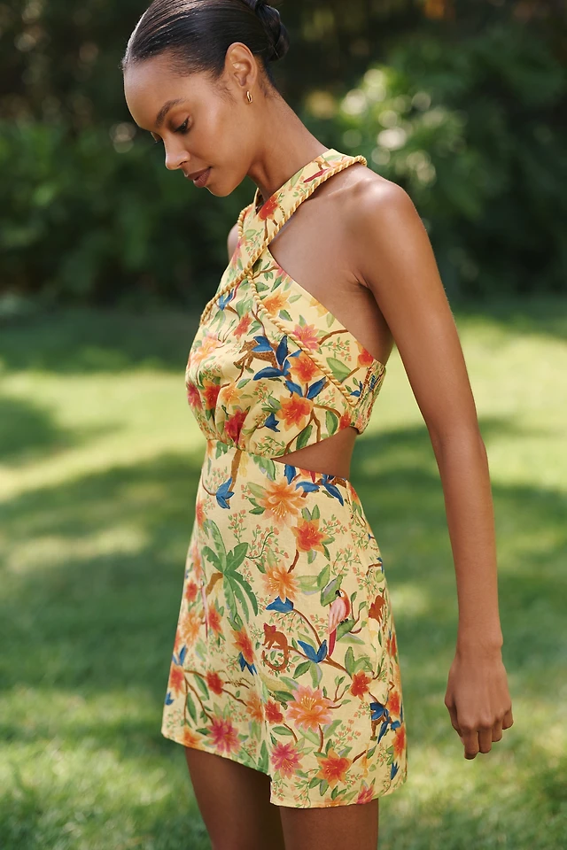 Anthropologie Farm Rio Dress Anthropologie X Farm Rio Embroidered Halter Cut-Out Maxi/Midi (Green/Blue