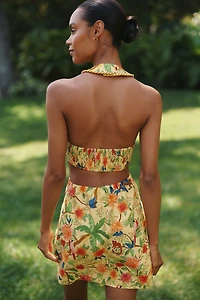 Farm Rio x Anthropologie Linen Blend Halter-Neck Mini Dress