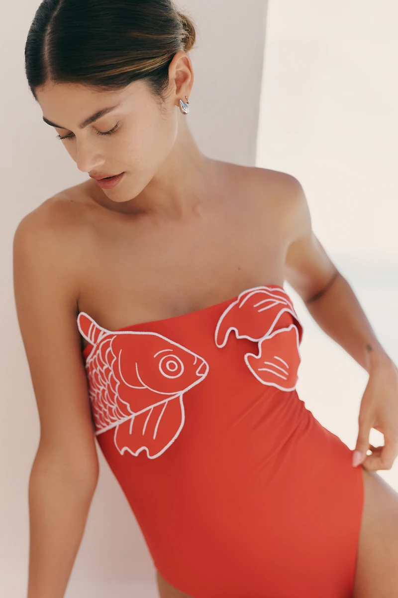 Farm Rio x Anthropologie 3D Fish One-Piece Swimsuit
