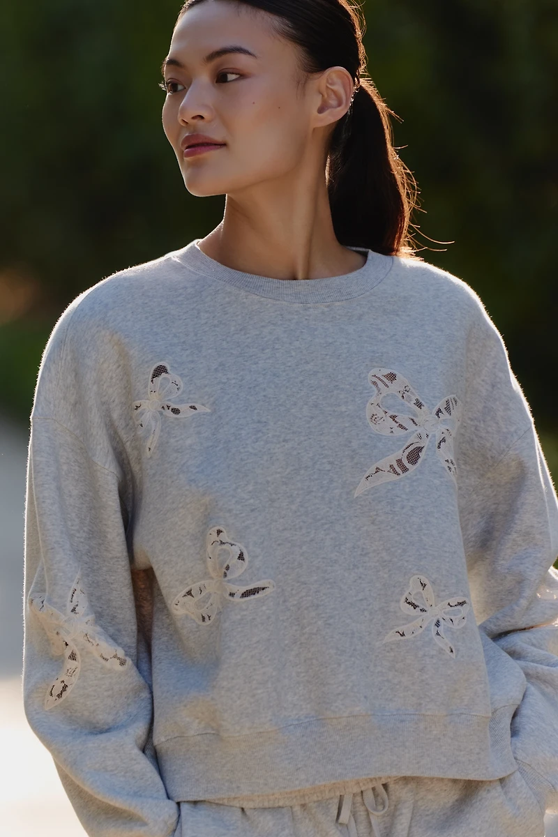LoveShackFancy Linetta Lace Bows Pullover Sweatshirt