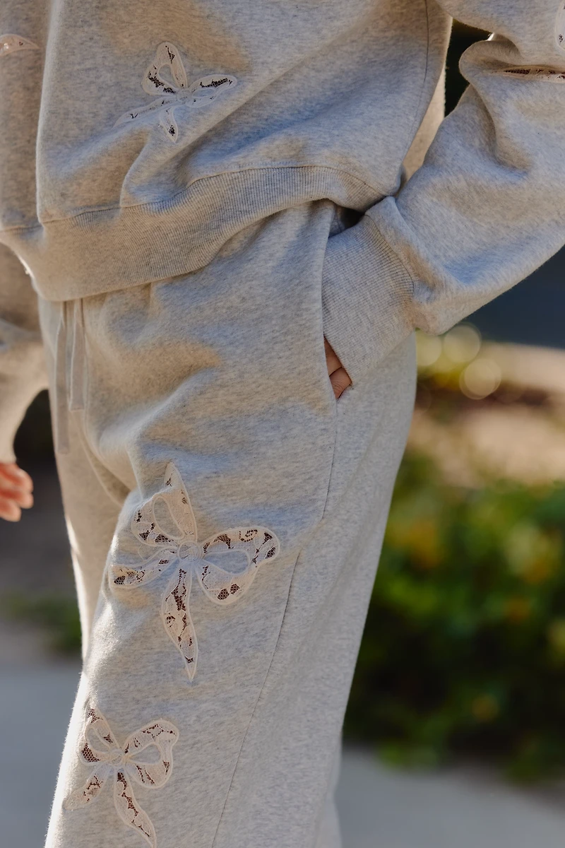 LoveShackFancy Elma Lace Bows Sweatpants