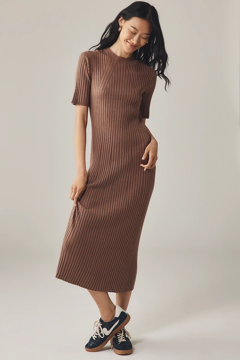 Varley Maeve 2.0 Ribbed Short-Sleeve Midi Dress