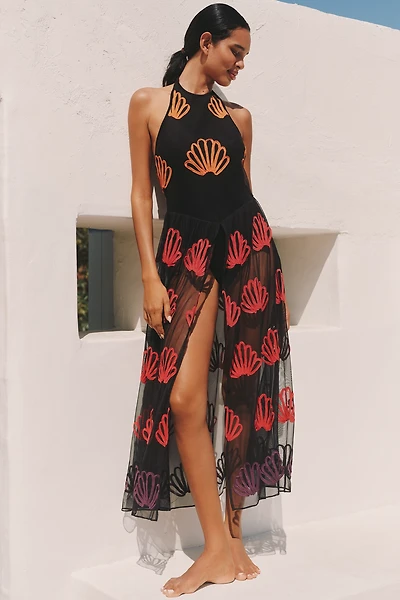 Celandine Embroidered Bodysuit Maxi Dress
