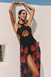 Celandine Embroidered Bodysuit Maxi Dress
