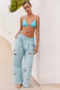 Celandine Striped Embellished Pull-On Pants