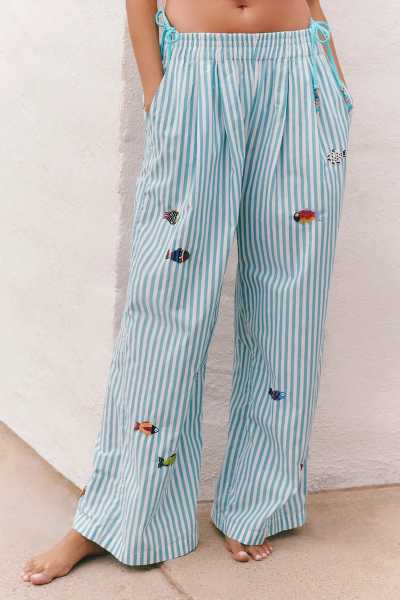 Celandine Striped Embellished Pull-On Pants