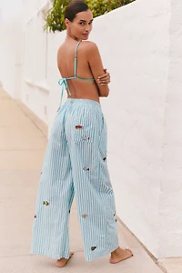 Celandine Striped Embellished Pull-On Pants