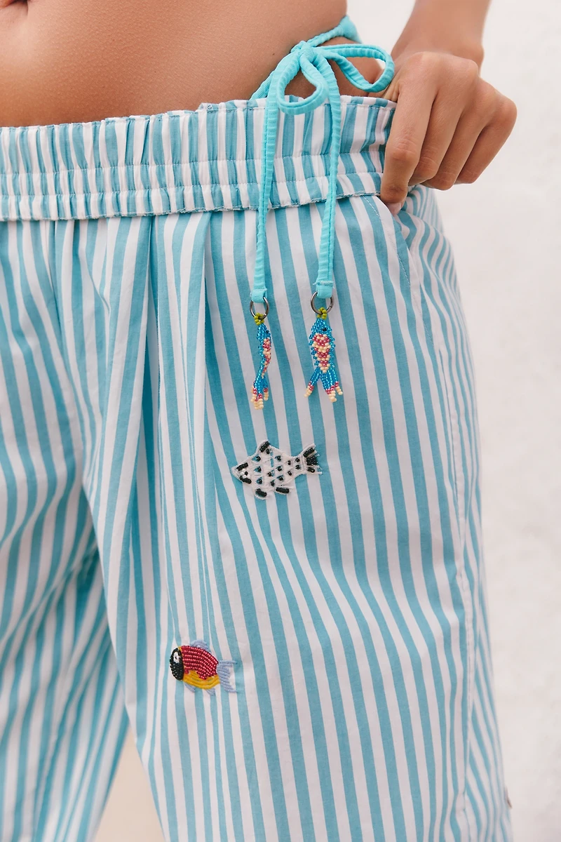 Celandine Striped Embellished Pull-On Pants