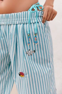 Celandine Striped Embellished Pull-On Pants