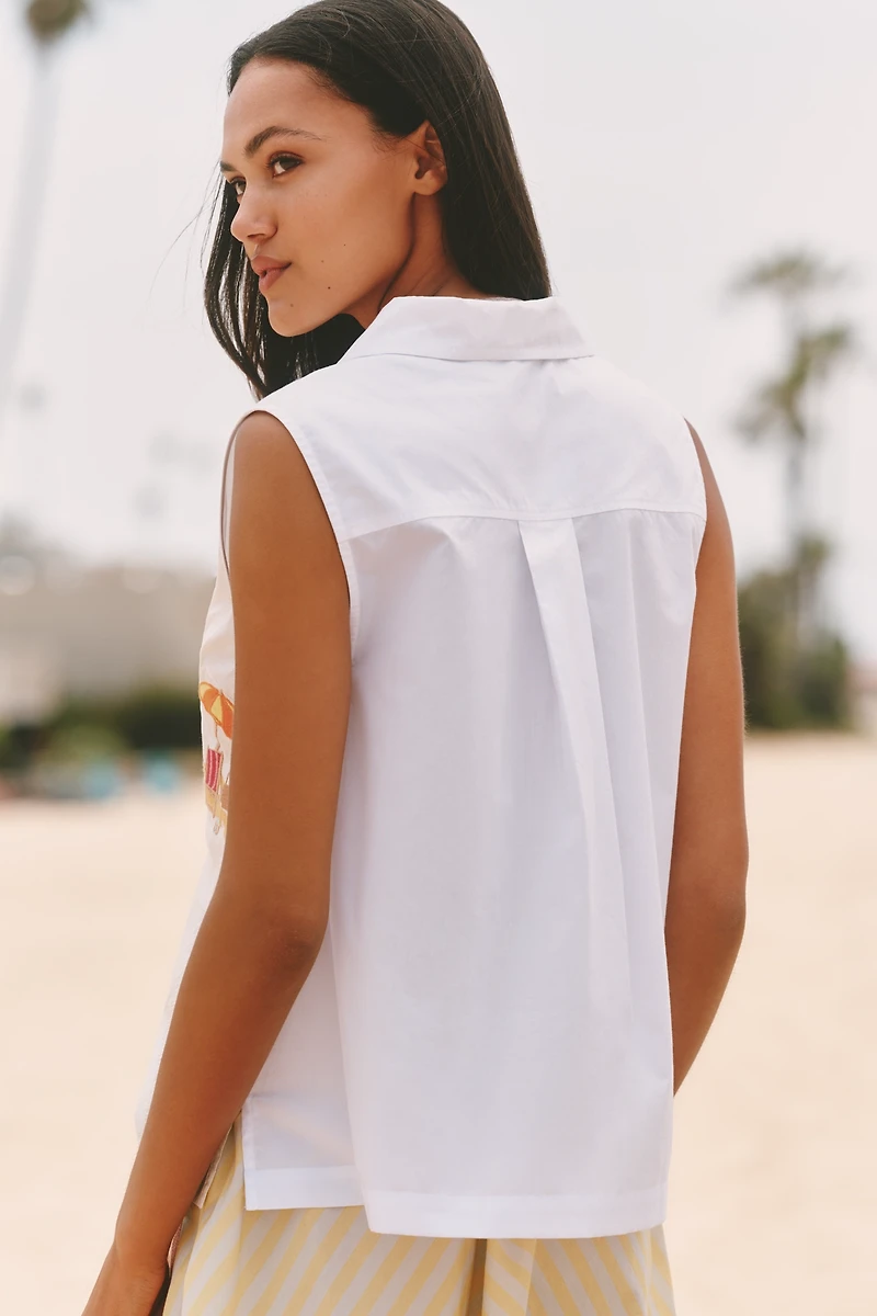Celandine Embroidered Sleeveless Tie Blouse