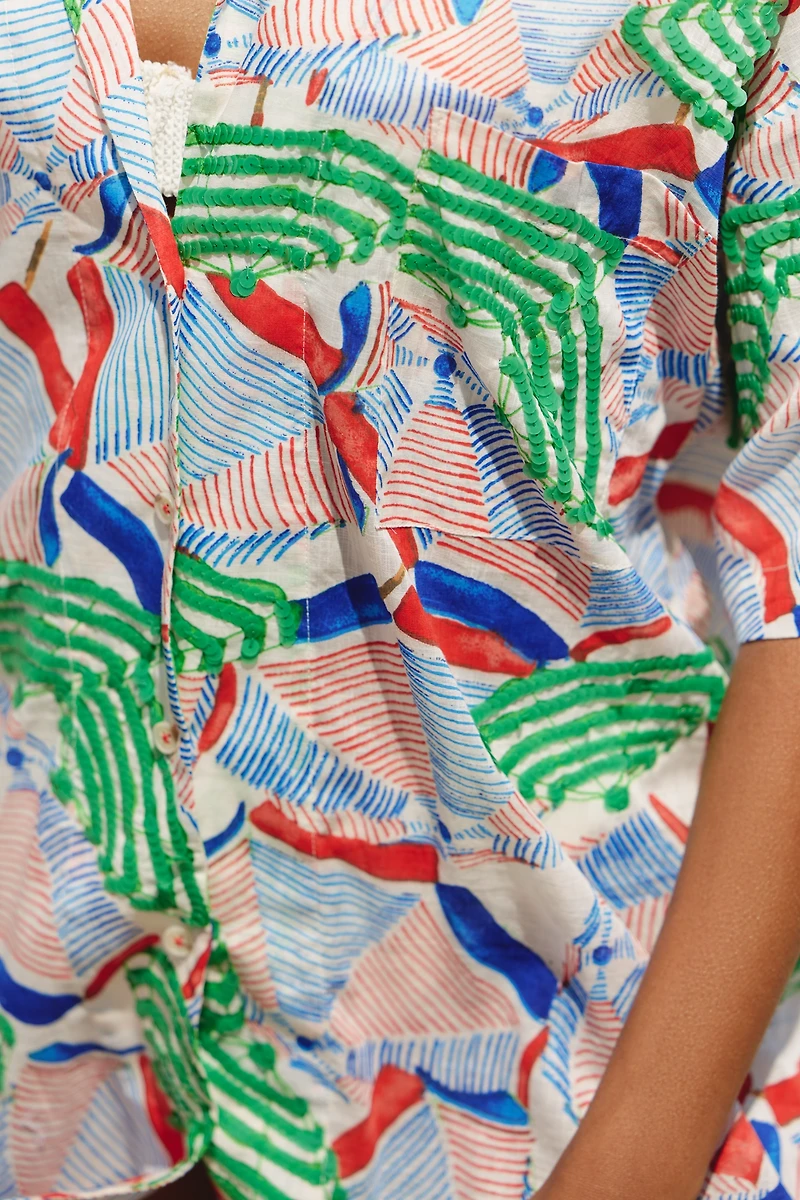 Celandine Oversized Short-Sleeve Buttondown Shirt