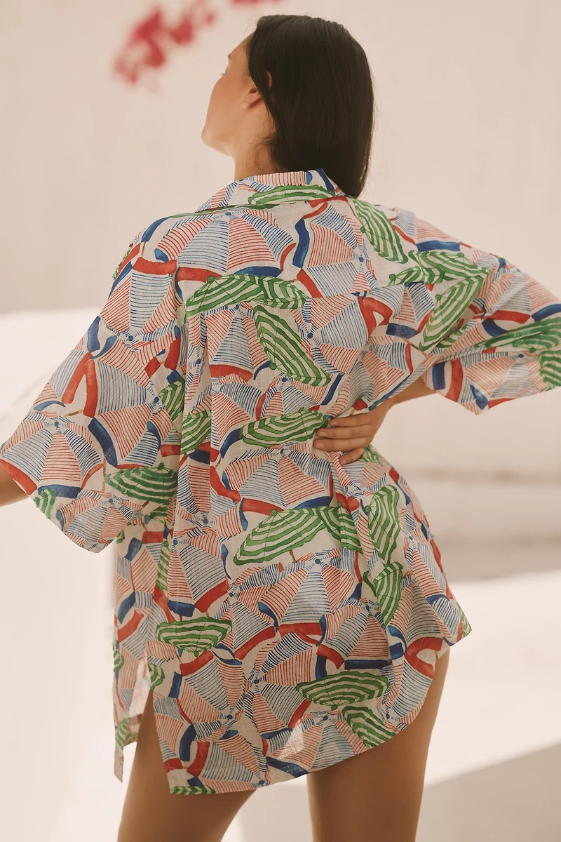 Celandine Oversized Short-Sleeve Buttondown Shirt