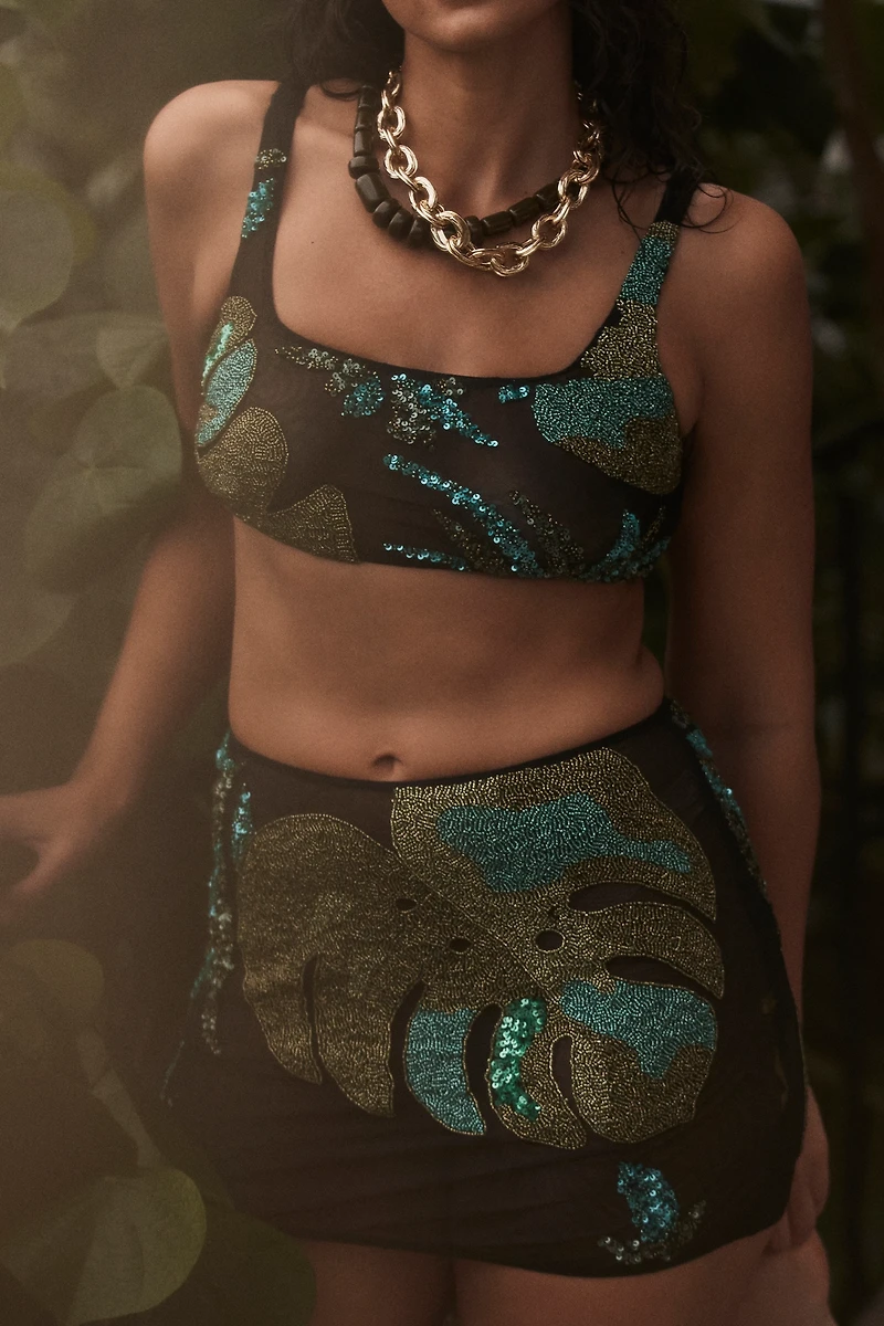 Celandine Beaded Mesh Crop Top