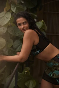 Celandine Beaded Mesh Crop Top