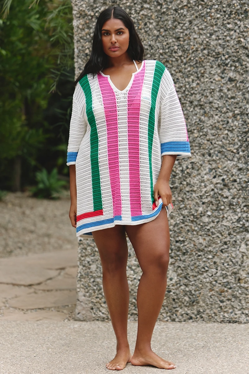 Chinti & Parker Cotton Crochet Stripe Mini Dress