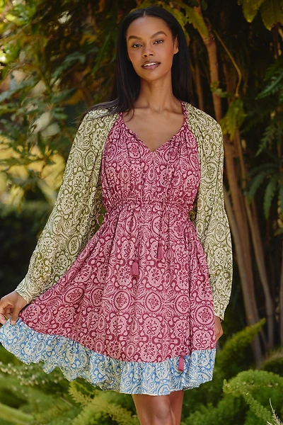 Mahila Long-Sleeve Tie-Front Mini Dress